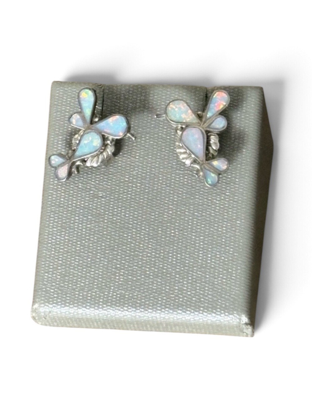 Hummingbird Natural White Opal Inlay Sterling Silver Tested Earrings